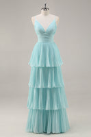 Load image into Gallery viewer, Green Chiffon A Line Tiered Maxi Pleated Prom Dress