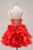 Load image into Gallery viewer, Red Organza Corset Ruffled Short Prom Dress with Bows