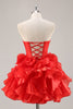 Load image into Gallery viewer, Red Organza Corset Ruffled Short Prom Dress with Bows