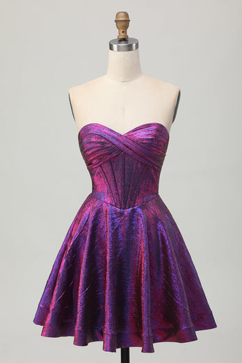Metallic Dark Purple Sweetheart Short Corset Prom Dress