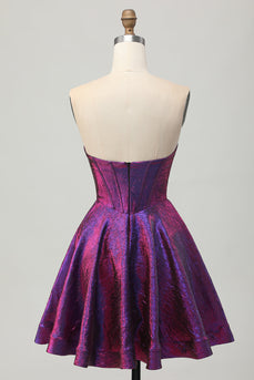 Metallic Dark Purple Sweetheart Short Corset Prom Dress