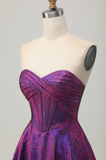 Metallic Dark Purple Sweetheart Short Corset Prom Dress