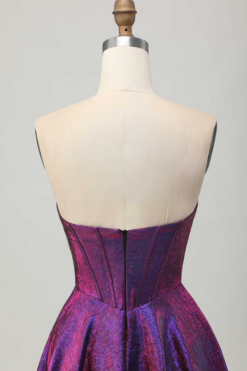 Load image into Gallery viewer, Metallic Dark Purple Sweetheart Short Corset Prom Dress