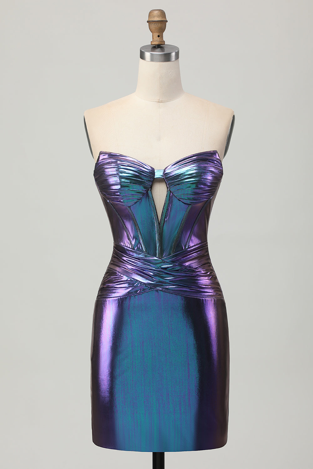 Metallic Blue Purple Bodycon Keyhole Short Corset Prom Dress