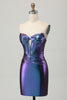 Load image into Gallery viewer, Metallic Blue Purple Bodycon Keyhole Short Corset Prom Dress
