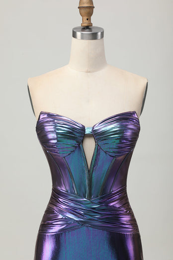 Metallic Blue Purple Bodycon Keyhole Short Corset Prom Dress