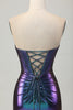 Load image into Gallery viewer, Metallic Blue Purple Bodycon Keyhole Short Corset Prom Dress