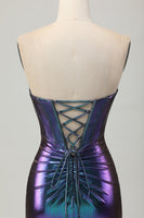 Load image into Gallery viewer, Metallic Blue Purple Bodycon Keyhole Short Corset Prom Dress
