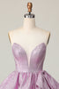 Load image into Gallery viewer, Light Purple A Line Strapless Short Metallic Prom Dress with Ruffles