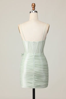 Sage Spaghetti Straps Corset Short Prom Dress with Bow