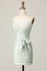 Load image into Gallery viewer, Sage Spaghetti Straps Corset Short Prom Dress with Bow