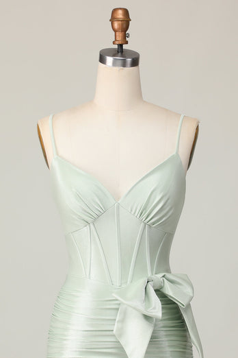 Sage Spaghetti Straps Corset Short Prom Dress with Bow
