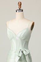 Load image into Gallery viewer, Sage Spaghetti Straps Corset Short Prom Dress with Bow