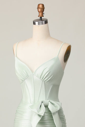 Sage Spaghetti Straps Corset Short Prom Dress with Bow