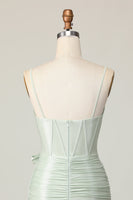 Load image into Gallery viewer, Sage Spaghetti Straps Corset Short Prom Dress with Bow