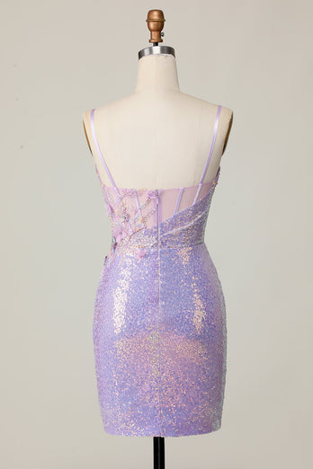 Sparkly Lilac Corset Sequins Tight Short Prom Dress