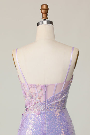 Sparkly Lilac Corset Sequins Tight Short Prom Dress
