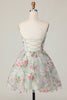 Load image into Gallery viewer, Sage Flower Corset Spaghetti Straps Short Prom Dress
