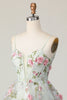Load image into Gallery viewer, Sage Flower Corset Spaghetti Straps Short Prom Dress