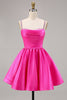 Load image into Gallery viewer, Sparkly Fuchsia Satin Ruched Short Prom Dress with Beading