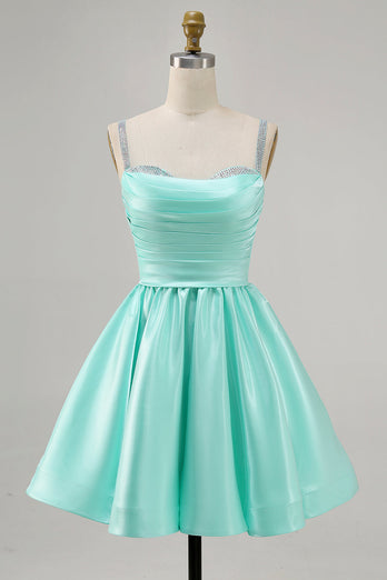 Sparkly Fuchsia Satin Ruched Short Prom Dress with Beading
