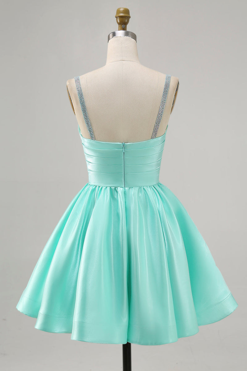 Load image into Gallery viewer, Sparkly Fuchsia Satin Ruched Short Prom Dress with Beading