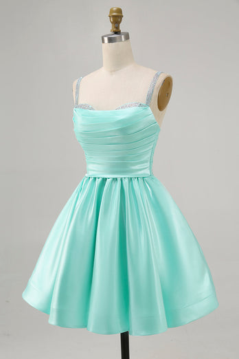 Sparkly Fuchsia Satin Ruched Short Prom Dress with Beading