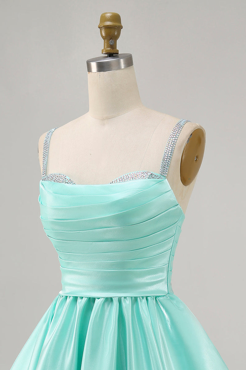 Load image into Gallery viewer, Sparkly Fuchsia Satin Ruched Short Prom Dress with Beading