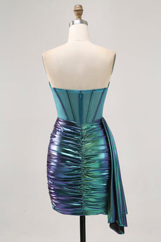 Sparkly Green Metallic Corset Tight Short Prom Dress with Ruffles