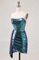Load image into Gallery viewer, Sparkly Green Metallic Corset Tight Short Prom Dress with Ruffles