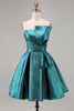 Load image into Gallery viewer, Sparkly Peacock Green Metallic Strapless Short Prom Dress