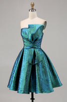 Load image into Gallery viewer, Sparkly Peacock Green Metallic Strapless Short Prom Dress