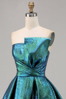 Load image into Gallery viewer, Sparkly Peacock Green Metallic Strapless Short Prom Dress