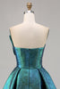 Load image into Gallery viewer, Sparkly Peacock Green Metallic Strapless Short Prom Dress