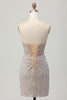 Load image into Gallery viewer, Sparkly Sliver Bodycon Strapless Corset Short Sequins Prom Dress