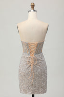 Load image into Gallery viewer, Sparkly Sliver Bodycon Strapless Corset Short Sequins Prom Dress