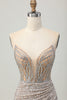 Load image into Gallery viewer, Sparkly Sliver Sequins Bodycon Strapless Short Corset Prom Dress