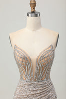Load image into Gallery viewer, Sparkly Sliver Sequins Bodycon Strapless Short Corset Prom Dress