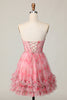 Load image into Gallery viewer, Red Floral Corset Sweetheart Short Prom Dress with Ruffles