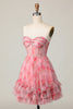 Load image into Gallery viewer, Red Floral Corset Sweetheart Short Prom Dress with Ruffles