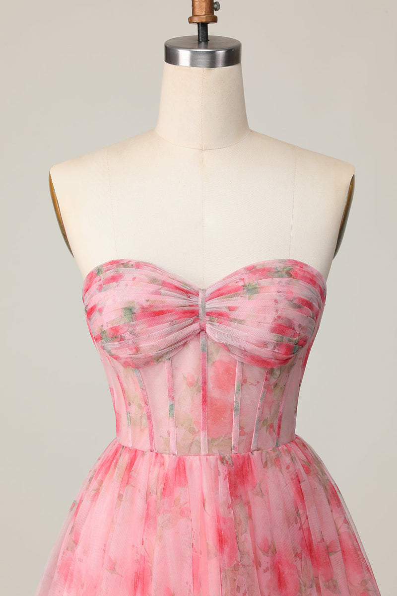 Load image into Gallery viewer, Red Floral Corset Sweetheart Short Prom Dress with Ruffles