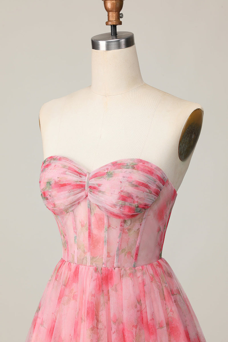 Load image into Gallery viewer, Red Floral Corset Sweetheart Short Prom Dress with Ruffles