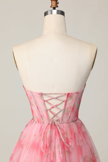 Red Floral Corset Sweetheart Short Prom Dress with Ruffles