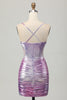Load image into Gallery viewer, Silver Purple Metallic Bodycon Spaghetti Straps Short Prom Dress