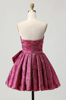 Load image into Gallery viewer, Dark Purple A Line Strapless Short Metallic Prom Dress with Bow