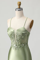 Load image into Gallery viewer, Sparkly Sage Green Corset Tight Short Satin Prom Dress