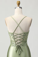 Load image into Gallery viewer, Sparkly Sage Green Corset Tight Short Satin Prom Dress