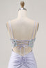 Load image into Gallery viewer, Lavender Satin Floral Corset Short Prom Dress with Lace
