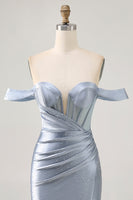 Load image into Gallery viewer, Sparkly Dusty Blue Satin Corset Tight Short Prom Dress with Beading