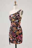 Load image into Gallery viewer, Sparkly Black Sequin Floral Short Prom Dress with Embroidery